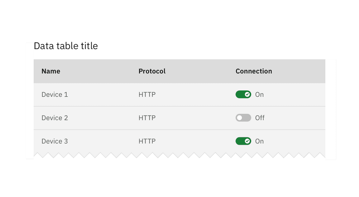 Example image of small toggles within a data table.